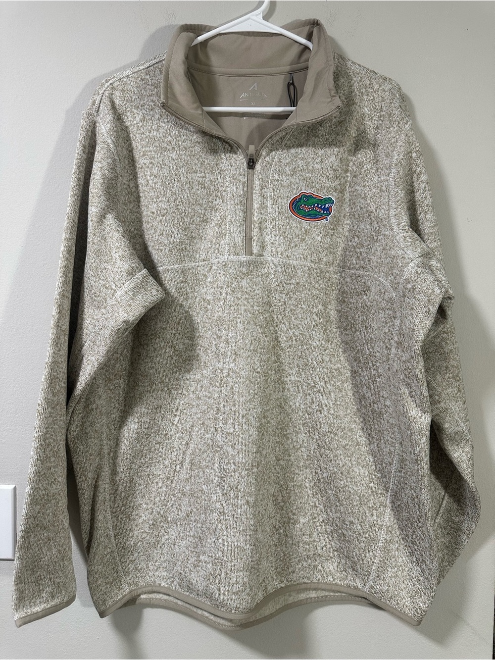 Antigua Men's Heather Tan Quarter-Zip Sweater with Florida Gators Patch
